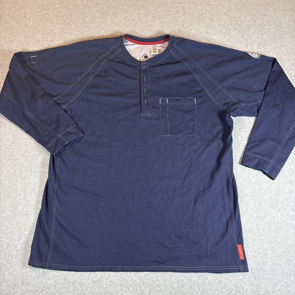 Bulwark FR QT20 iQ Series Men's Comfort Knit Long Sleeve Henley - Dark Blue 2XL
